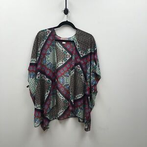 Band Of Gypsies Womens Kimono Multicolor Floral 3/4 Sleeve Asymmetric Boho S/M